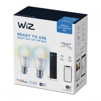 Wiz - StarterKit (2 White Bulb + Remote) - หลอดไฟอัจฉริยะ แพค 2 หลอดไฟสีขาว-เหลืองกับรีโมท